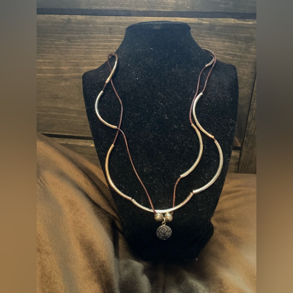 Lizzy James Silver colored and Brown corded Necklace/wrap bracelet